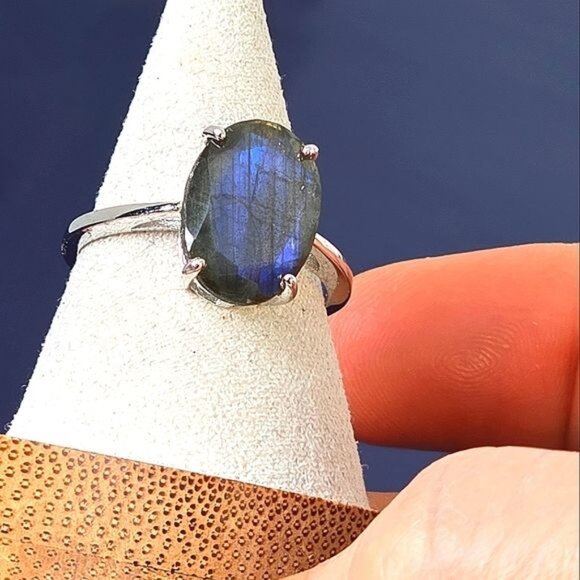 925 Sterling Silver Ring Sz 8.75 with Natural Labradorite 14x10mm Gemstone. - Picture 4 of 10